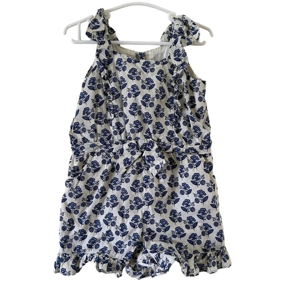 Janie & Jack Toddler Girls One Piece Ruffle Romper Blue & White 18 To 24 Months.